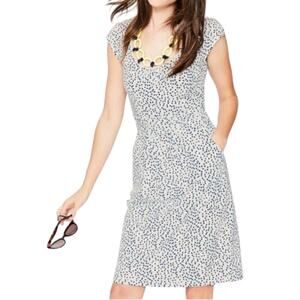 Boden Margot Jersey Knit Dress Cap Sleeve Polka Dot White Size 6 Long